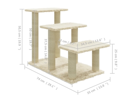vidaXL Rascador para gatos con postes de sisal crema 50,5 cm
