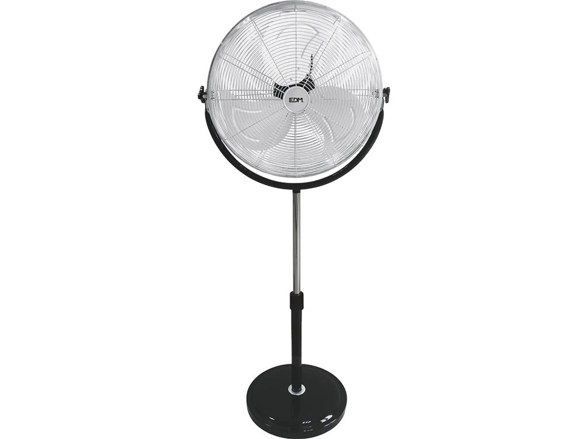 Ventilador de Pie EDM Industrial con Base Circular Cromo / Negro 120W 50 Cm Altura Regulavl 118-148 Cm