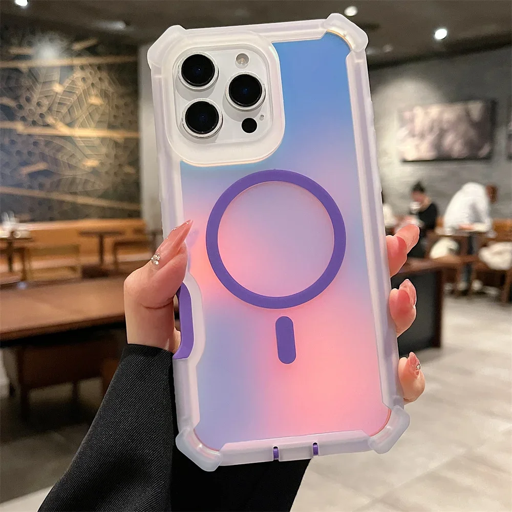 (iphone 15 Plus, Morado) Funda Para Iphone Con Soporte Para Carga Inalámbrica Y Doble Protección.
