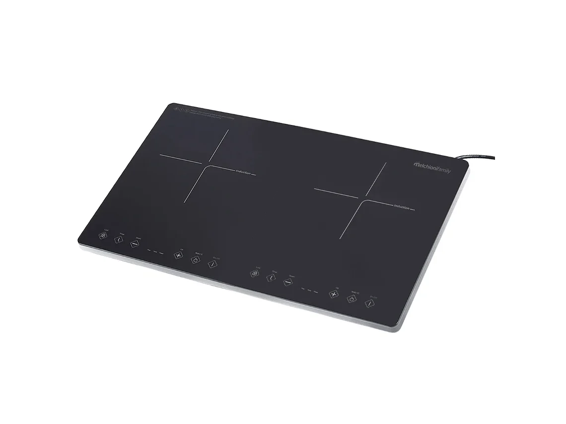 Cocina de inducción portátil MELCHIONI Oblivion 2, 2 fuegos, 3300 W, pantalla táctil, temporizador de 3 h, bloqueo para niños, color negro
