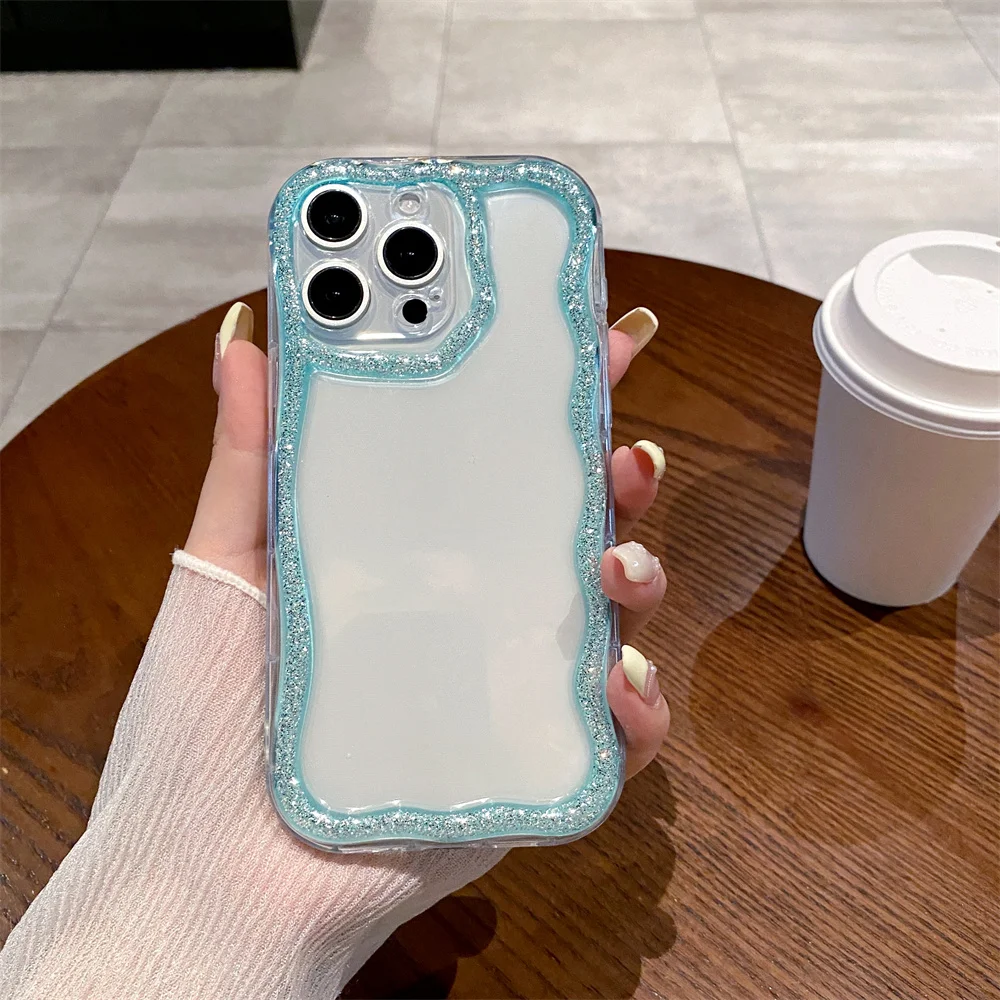(iphone 12, Azul) Funda De Silicona Suave Con Borde Ondulado Brillante Y Bonito Para Iphone
