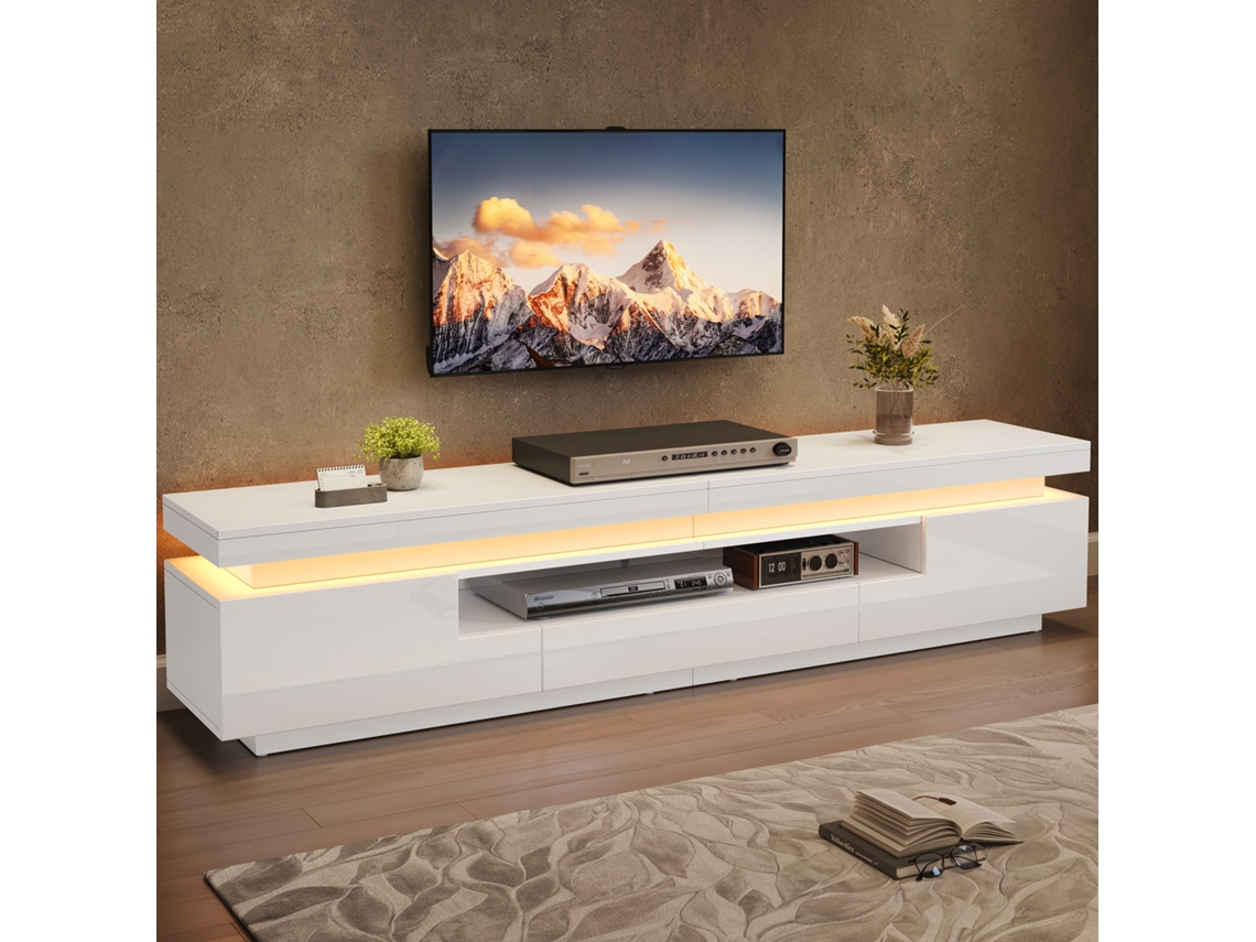 Mueble Para Tv De 175x38x45cm Con Iluminación Led, 2 Armarios Y 1 Cajón De Hasta 75".