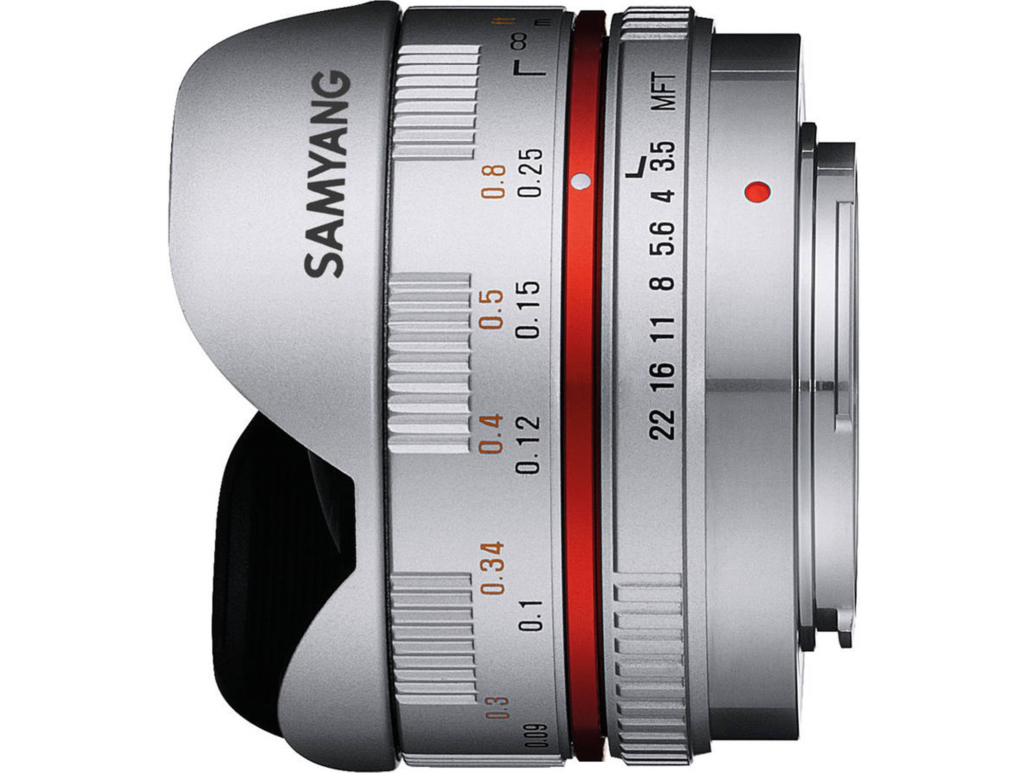Objetivo SAMYANG 7,5mm F3.5 ojo de ojo de pez Mft (Plata - Encaje: Micro 4/3 - Apertura: f/3.5 - f/22)