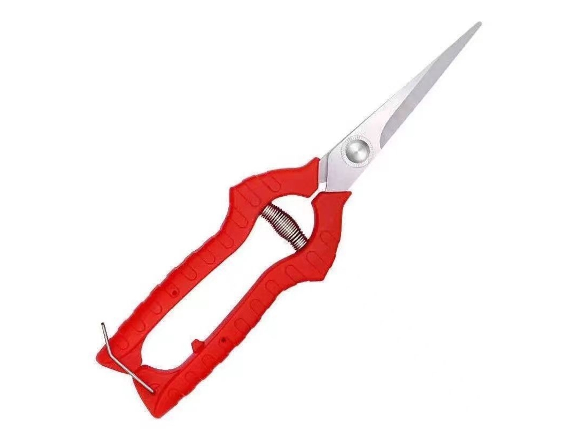 Tijeras de podar profesionales, hoja de 21 cm, longitud de 9,5 cm, peso 78,5 gramos, mango rojo ergonómico.