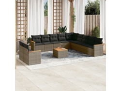 12 Piezas Conjunto De Sofa Jardim C/ Almofadões Vime Pe Cinza Dkd Home Decor