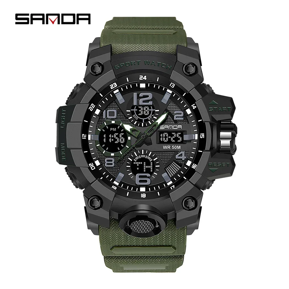 (verde) Cronómetro Impermeable Para Hombre Con Pantalla Led Dual, Reloj De Cuarzo Y Reloj Digital
