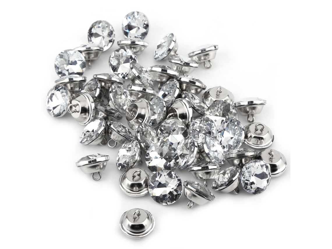 Botones de cristal con diamantes de imitación, plateados, 20 mm