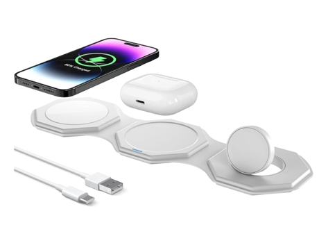 Cargador inalámbrico plegable, estación de carga 3 en 1, soporte de cargador de viaje rápido para múltiples dispositivos para iPhone, Apple Watch y...