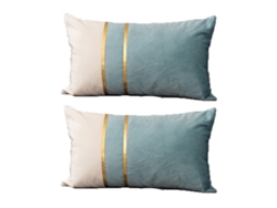 Juego De 2 Fundas De Almohada De Terciopelo Con Detalles En Cuero Dorado, 30 X 50 Cm