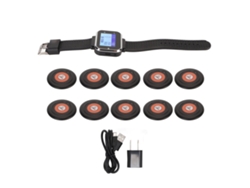 Sistema de llamadas inalámbrico con receptor de pulsera recargable y 10 botones de llamada con luz dorada