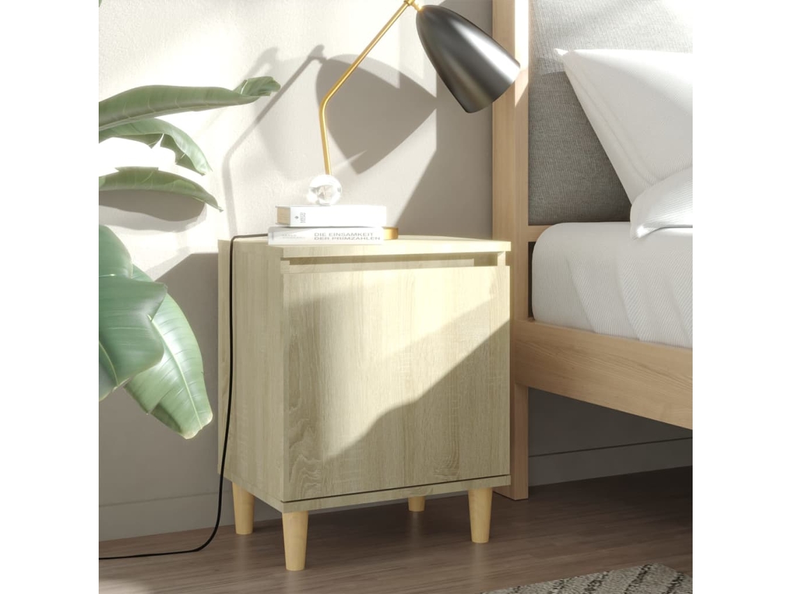 Mesita de Noche Patas de Madera 40X30X50 Cm Roble Sonoma