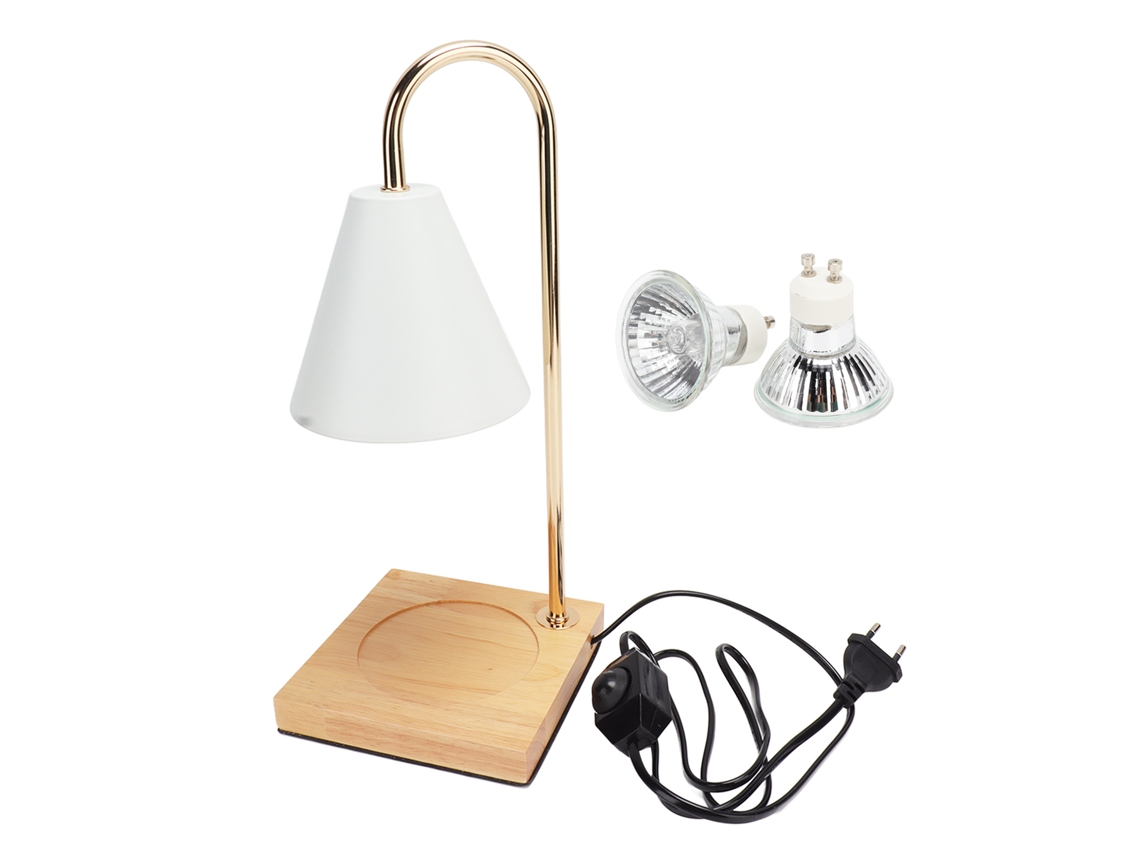 Ats-lámpara Calentacera De Velas Regulable Sin Humo Con Base De Madera Para Dormitorio Oficina Eu 250v Blanco