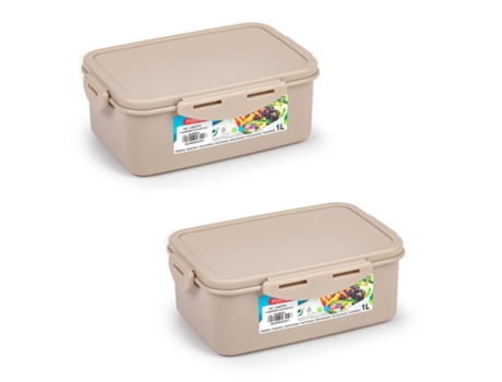PLASTIC FORTE Click - Juego de 2 Recipientes Rectangulares de 1L para Alimentos. Marrón