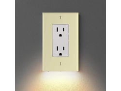 2026-placa De Tomacorriente Con Luz Nocturna Led Sensor Automático Para Baño Pasillos Cocina Escaleras Cuadrado Beige