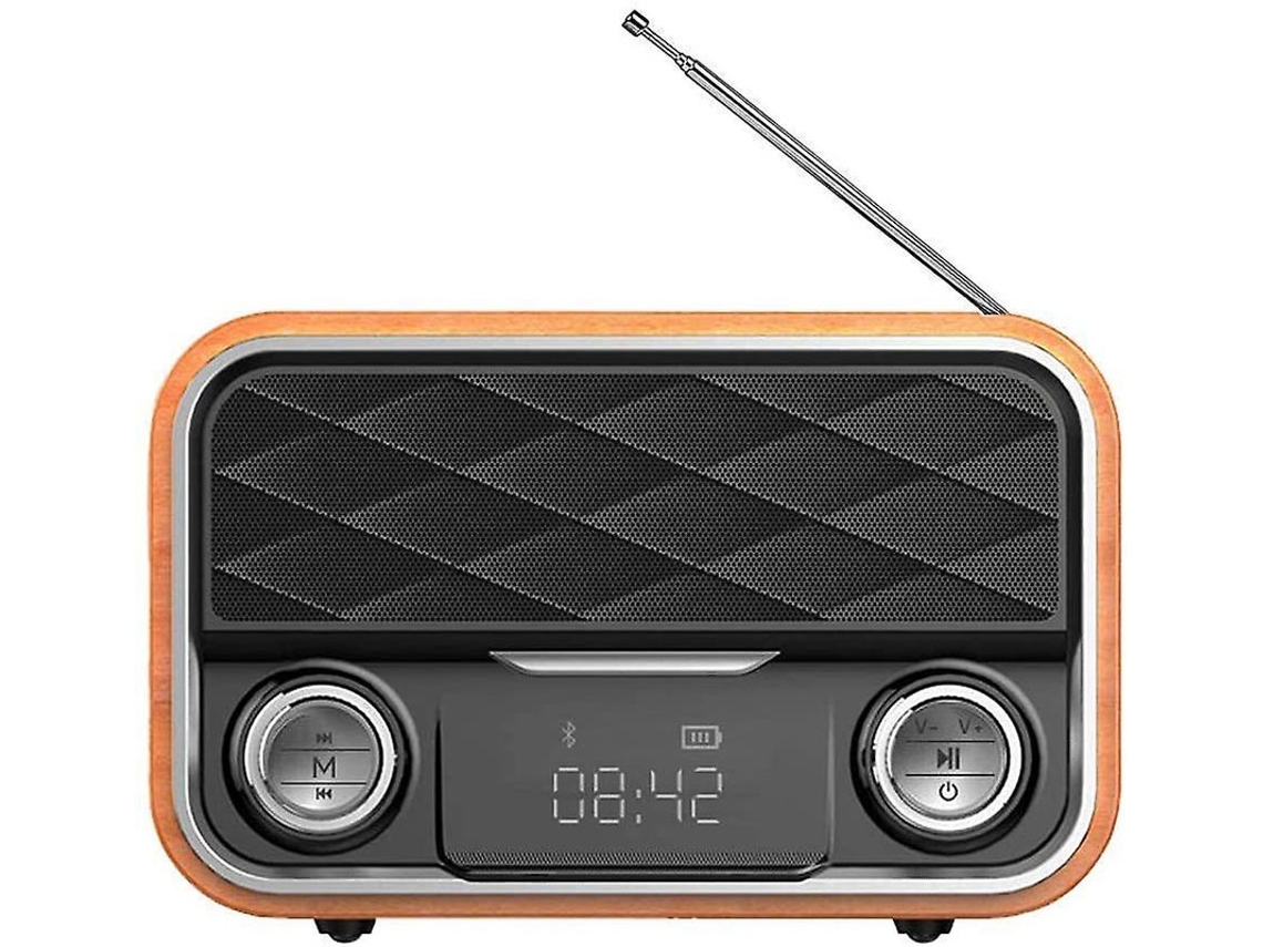 Radio Bluetooth retro con antena auxiliar/FM, altavoz portátil de emergencia, Android, madera oscura, Yizhood