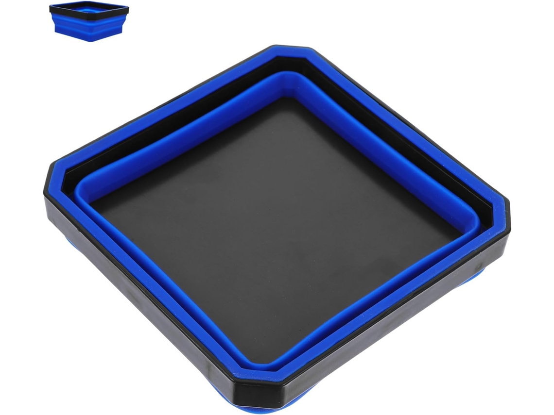 Bandeja Magnética Plegable De Silicona Azul, Recipiente Compacto Para Guardar Piezas Pequeñas, Ferretería