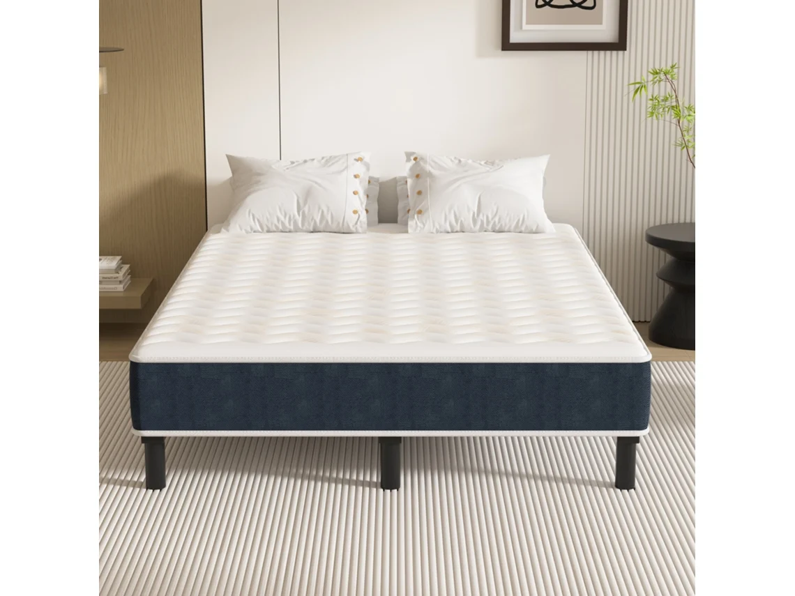 Combinación Cama Y Colchón 140 X 200 Cm, Colchón De Espuma + Estructura De Cama De Hierro, Incluye 9 Patas, Grosor Del Colchón 15 Cm.