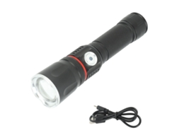 Linterna Led Recargable Usb Con Bombilla Cob, Enfoque Telescópico E Imán, Aluminio, Negra.