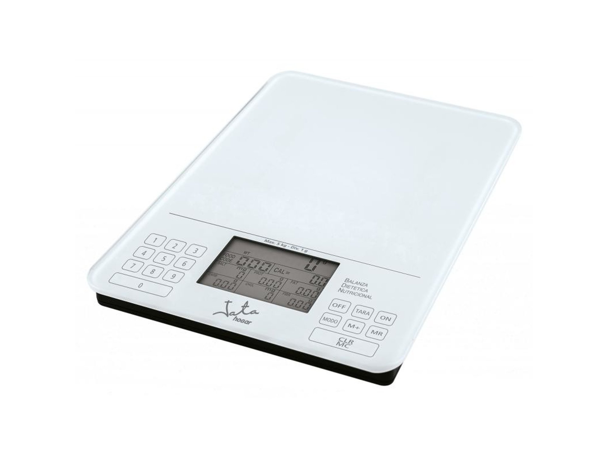Jata Hogar Mod. 790 balanza vidrio blanco de cocina con analizador nutricional capacidad 5 kg 1