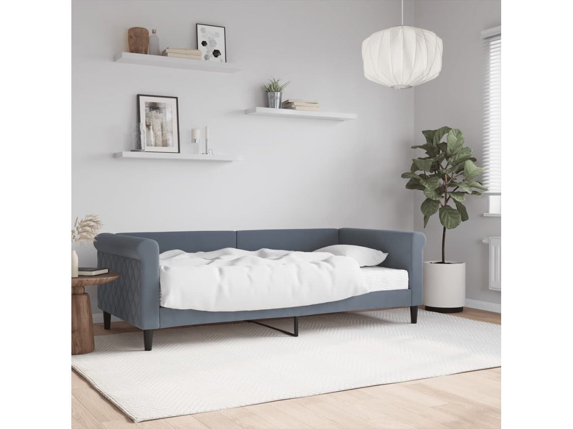 Sofá Cama Con Colchón Terciopelo Gris Oscuro 90x190 Cm