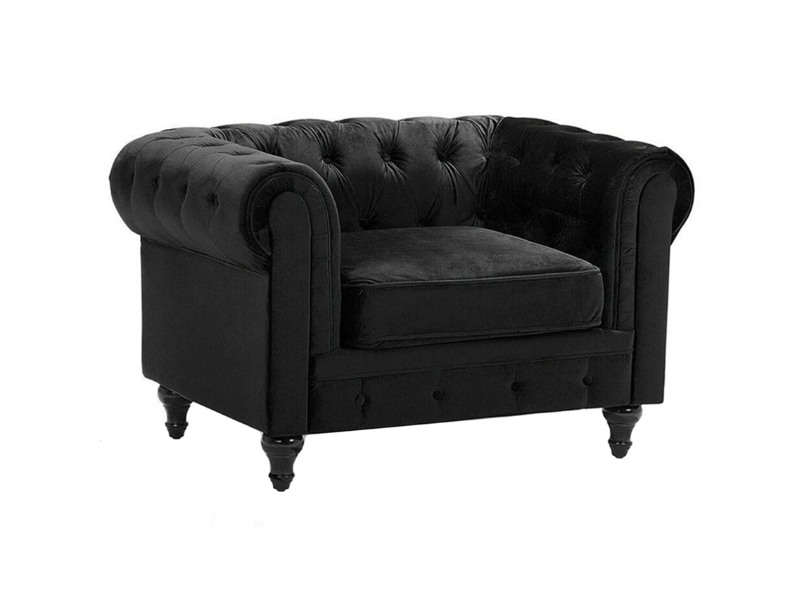 Sillón BELIANI Chesterfield de Terciopelo Negro 110x75x70
