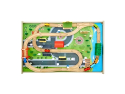 Mesa de actividades de tren de madera Succebuy con 84 piezas y almacenamiento, 97 x 62 x 39 cm