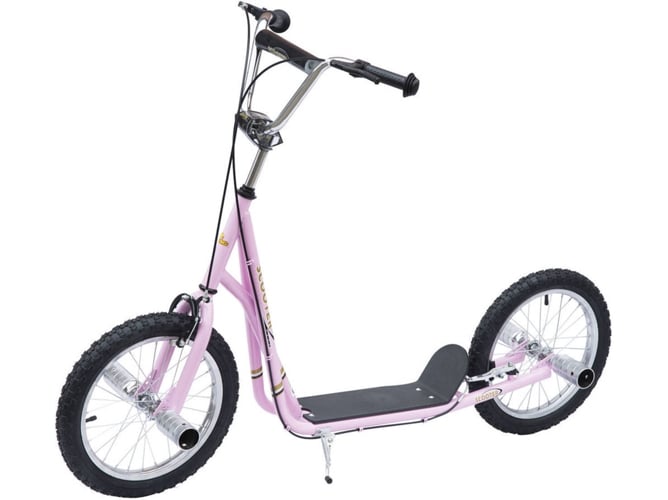 Homcom Scooter Patinete 2 ruedas manillar ajustable rosa 16 pulgadas para niños y adultos con frenos caballete carga 100kg 143x58x92100cm