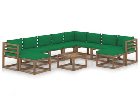 vidaXL Juego de muebles de jardín 11 piezas con cojines verde