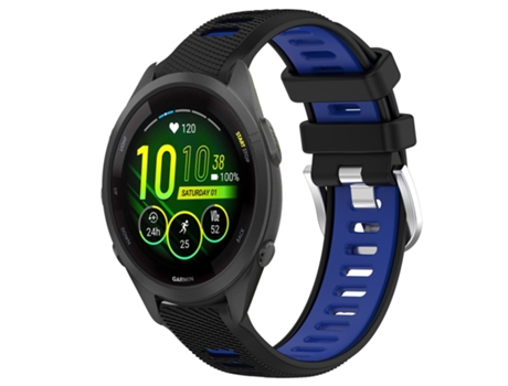 Correa Smartwatch para Garmin Forerunner 265S 18mm Bicolor Sport con Hebilla de Acero Silicona (Negro + Azul)