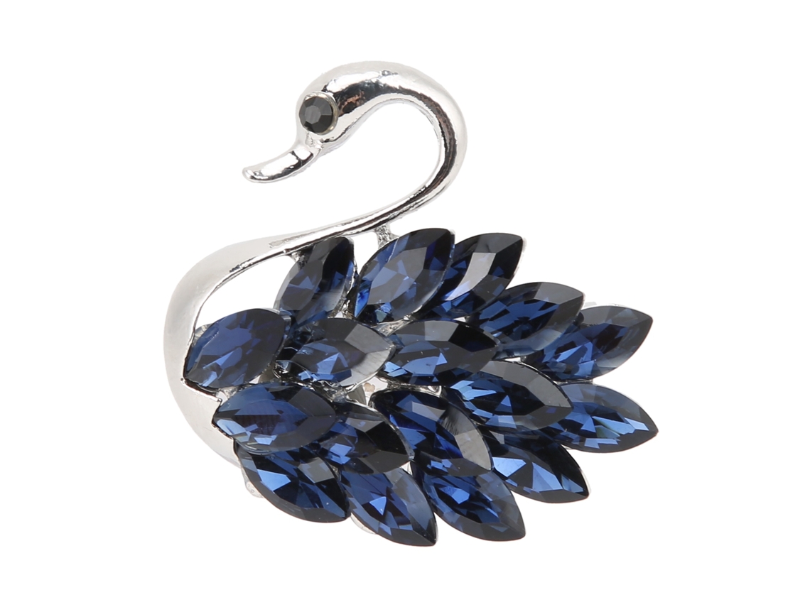 Broche Para Mujer Con Elegante Diseño De Cisne, Diamantes De Imitación, Plata, Azul Oscuro, Regalo De Cumpleaños/navidad