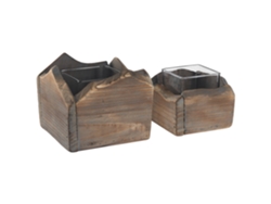 Conjunto de candelabros rústicos BELIANI Plateros de Madera de abeto Madera oscura 14x14x12