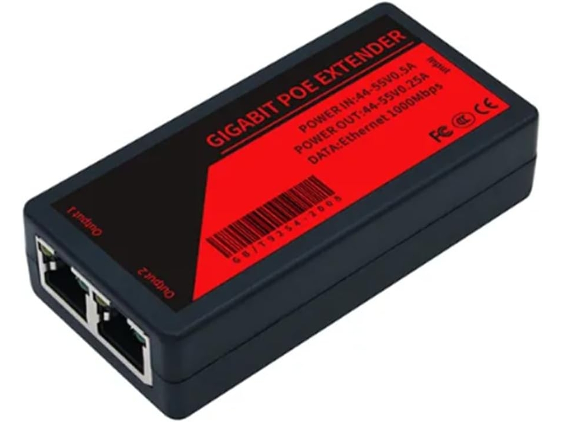 Repetidor Extensor Poe De 2 Puertos Y 1000 Mbps Con Ethernet Gigabit Ieee 802.3af, Alcance De 100 Metros, Para Cámaras Ip Y Nvr.