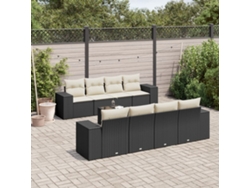 Conjunto de sofá de jardín de 9 piezas con cojines, ratán negro, Dkd Home Decor