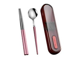 Juego de cubiertos de viaje reutilizables de acero inoxidable - Estuche portátil para camping y oficina TRUYUETY