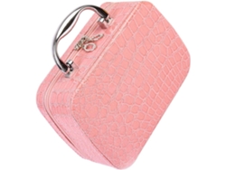 Neceser Rosa Con Espejo - Forma Cuadrada - Textura De Piedra - Neceser Portátil