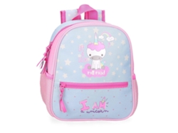 Mochila escolar enrollable de poliéster azul claro con la frase "I Am A Unicorn"