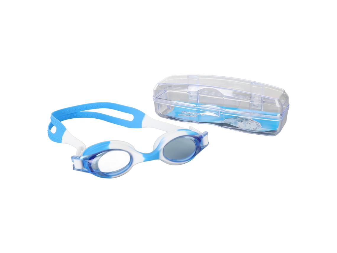 Gafas de natación 2026rebe para niños y niñas con visión nítida y protección ocular, en policarbonato azul y blanco.