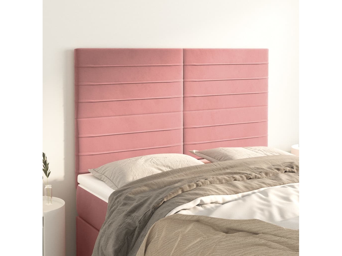 Cabeceros 4 Unidades Terciopelo Rosa 72x5x78/88 Cm