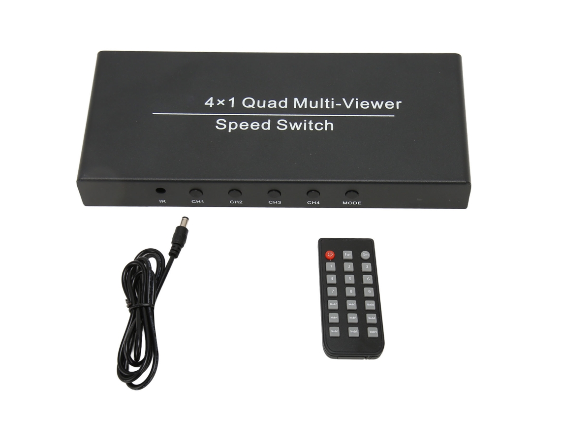 Conmutador Multimedia Hd 4 En 1, 4 Entradas, 1 Salida, 1080p 60hz, Multivisor, Mando A Distancia, Enchufe Europeo.