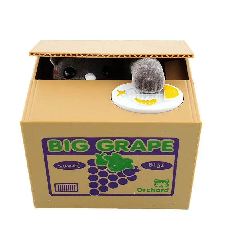 Caja fuerte electrónica para niños, con depósito de monedas Mdug (gato gris)