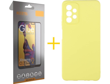 Kit Funda + Protector de Pantalla Samsung A32 5G ACCETEL Cristal Templado 4997 Amarillo