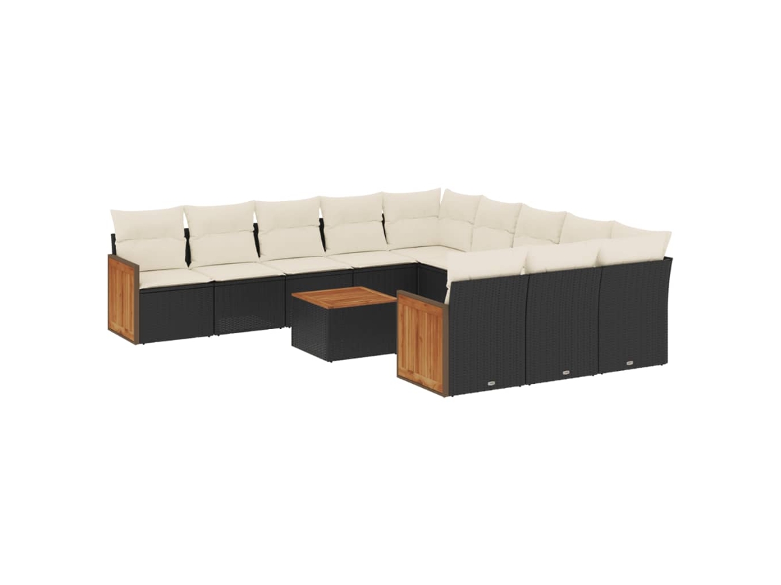 Conjunto de 12 sofás de jardín con cojines de mimbre, color negro, EXCLUSIVO DE LA CASA