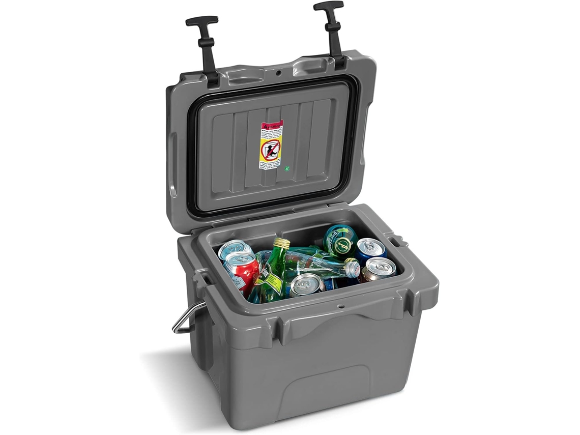 Nevera Portátil de 15 L, Nevera Playa Resistente con Mango, Tapón de Drenaje y 2 Portavasos, Retención de Hielo de 3-5 Días para Alimentos y Bebidas, Ideal para Acampar, Pescar Gris COSTWAY