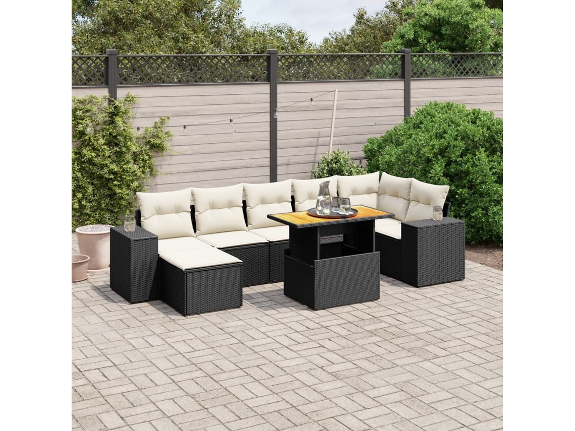 Conjunto de 8 sofás de jardín con cojines de mimbre sintético negro, Dkd Home Decor