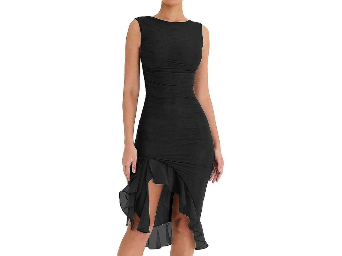 2026-vestido Midi Bodycon Elegante Para Mujer Sin Mangas Con Volantes De Malla Y Cola De Sirena Para Verano Y Fiesta