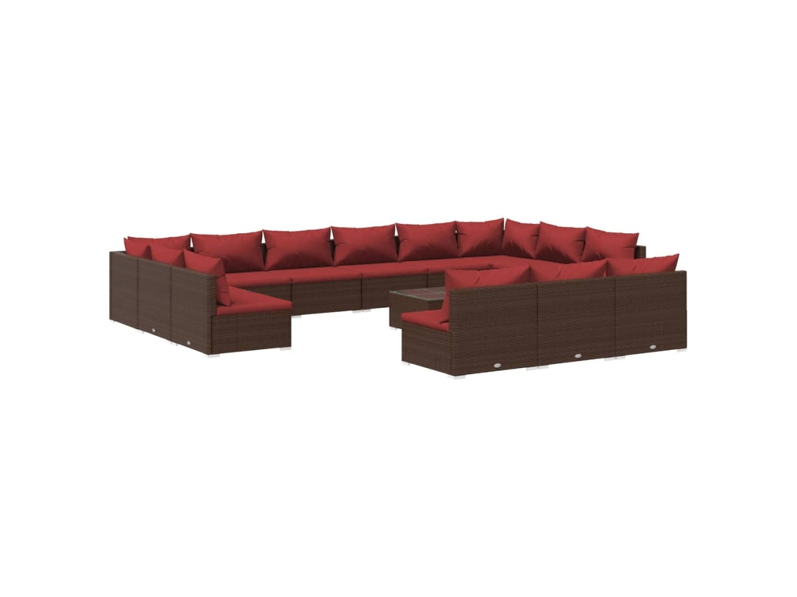 vidaXL Set muebles de jardín 14 pzas y cojines ratán sintético marrón