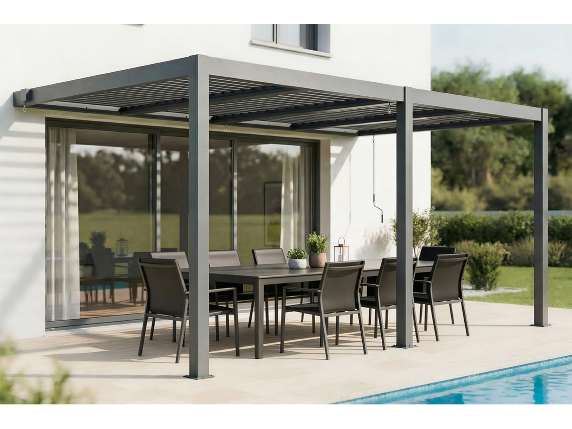 Pérgola Bioclimática Agosta 5x3, de Pared, 250 cm de Alto - Aluminio Gris