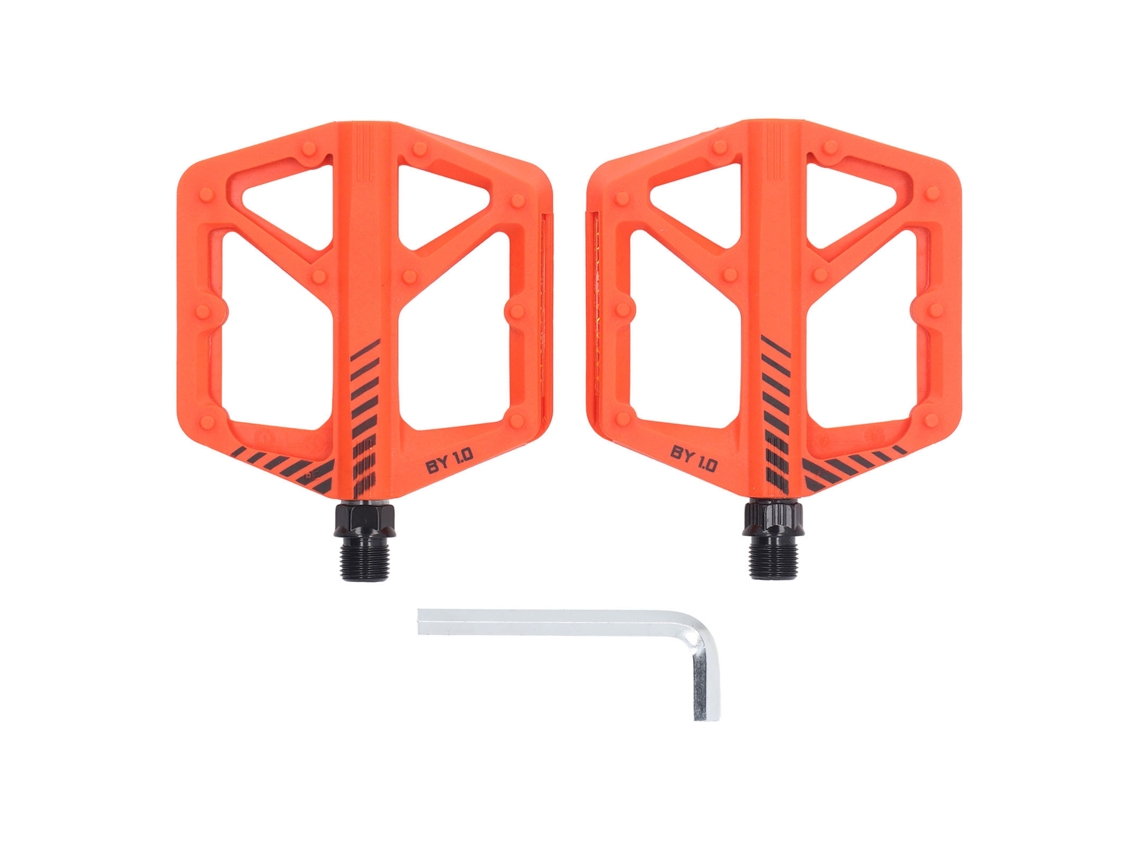 Pedales planos Rebe-pedal, antideslizantes, fabricados en fibra de nailon para bicicletas de carretera y de montaña, color naranja.