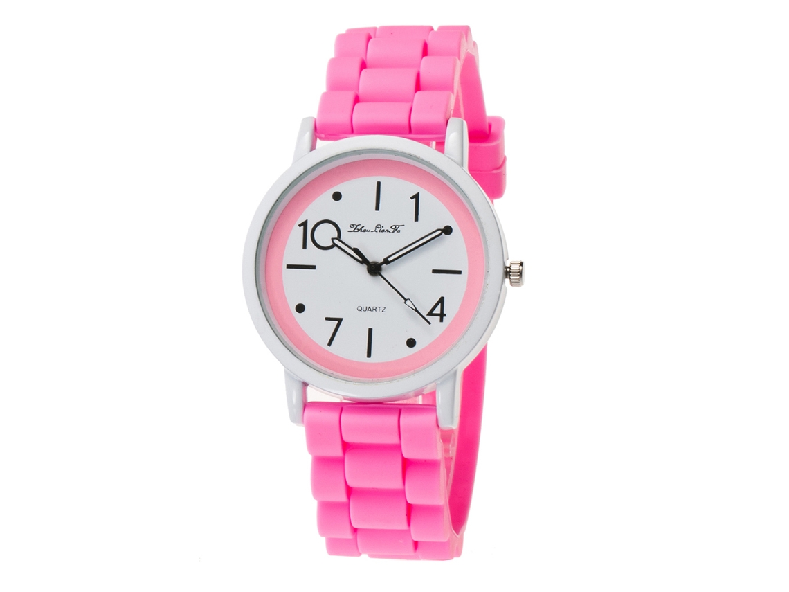 Reloj De Mujer Zhoulianfa Zlf-0023, Correa De Silicona, Cuarzo, Resistente Al Agua, Rosa Luminoso.