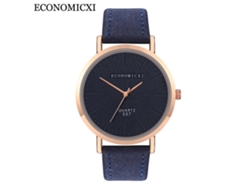 Reloj unisex minimalista de pulsera de piel sintética con esfera redonda azul real.